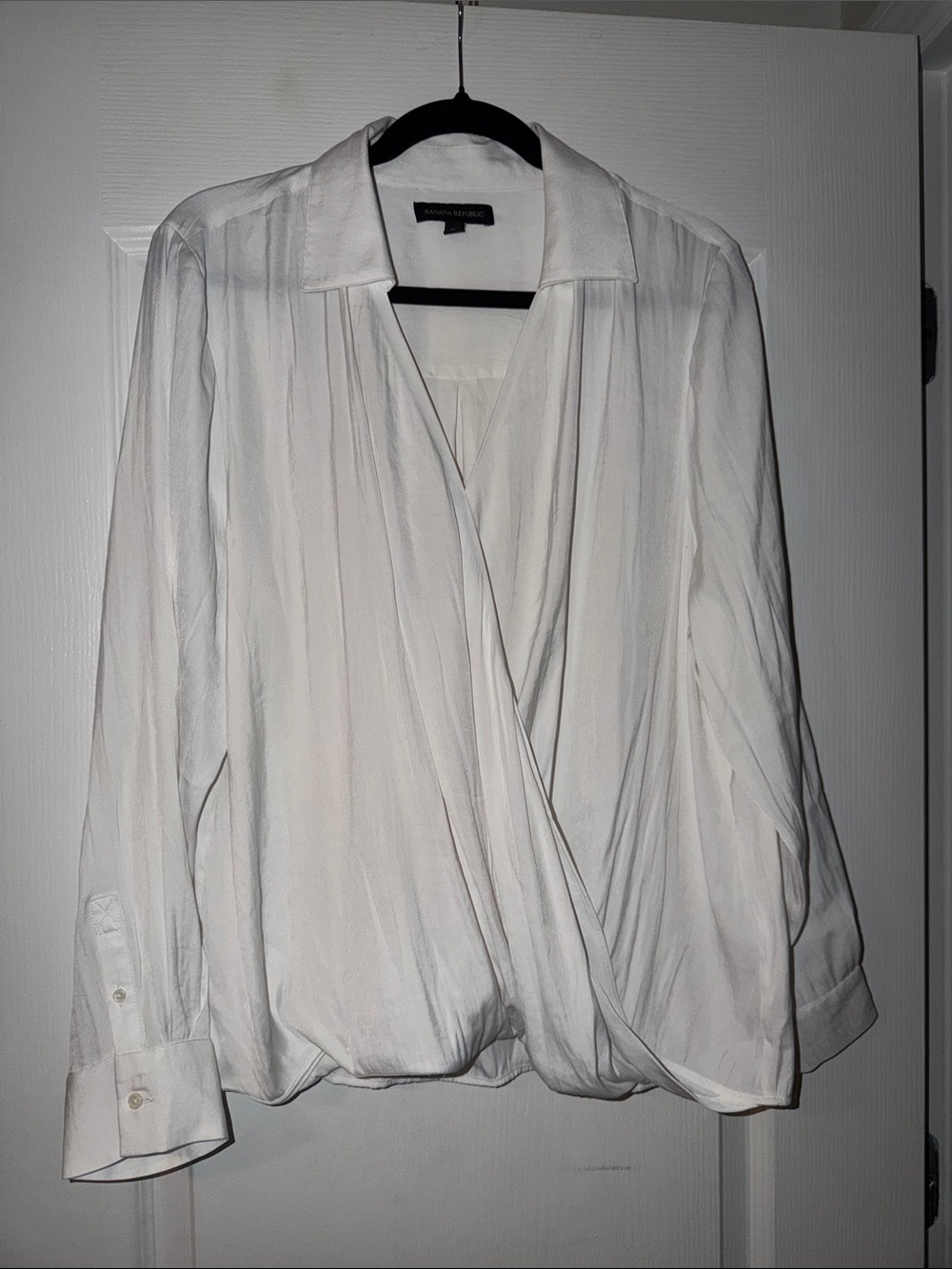 Banana Republic White Draped Surplice Blouse